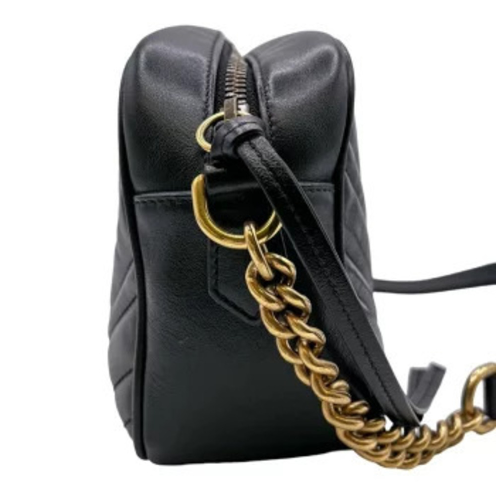 Gucci Quilted Shoulder Marmont Leather Bag GG Black